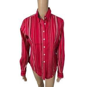 Faconnable women's XS red striped long sleeve button down collared blouse
